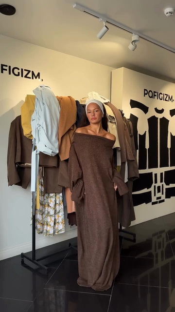 Brown Off - Shoulder Maxi Dress