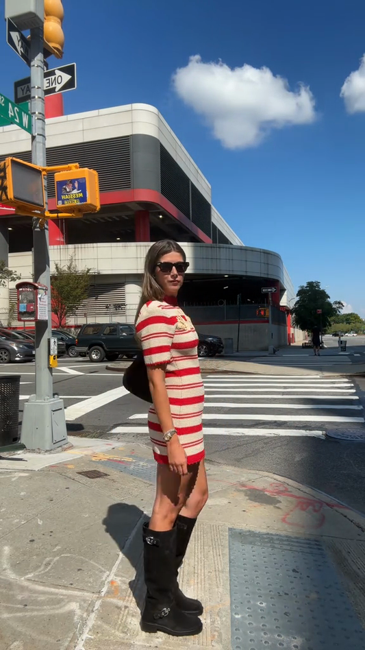 striped embroidered mini dress