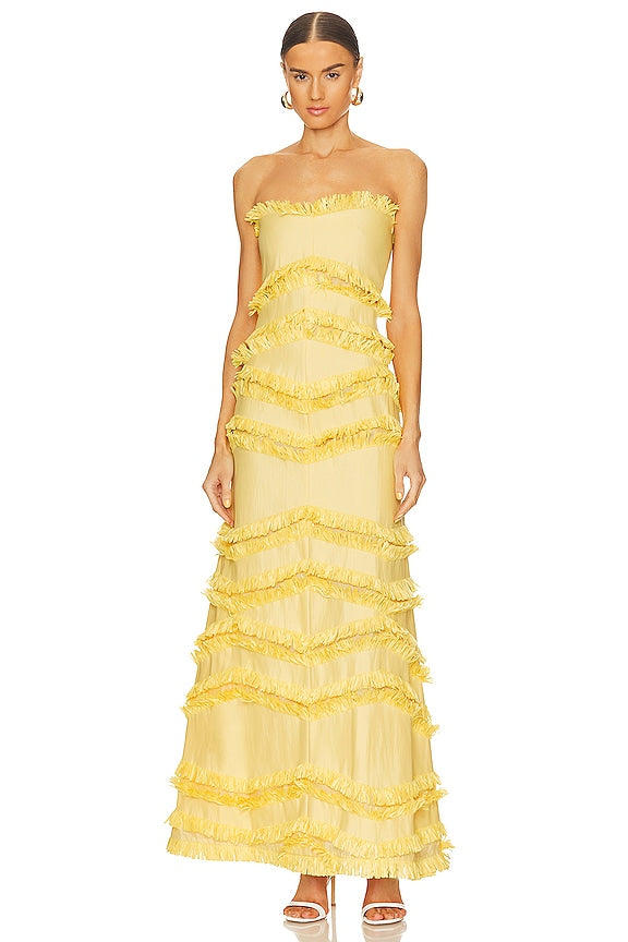 Yellow Strapless Ruffled Maxi Dress