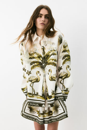 Tropical Print Linen Shirt & Short Set