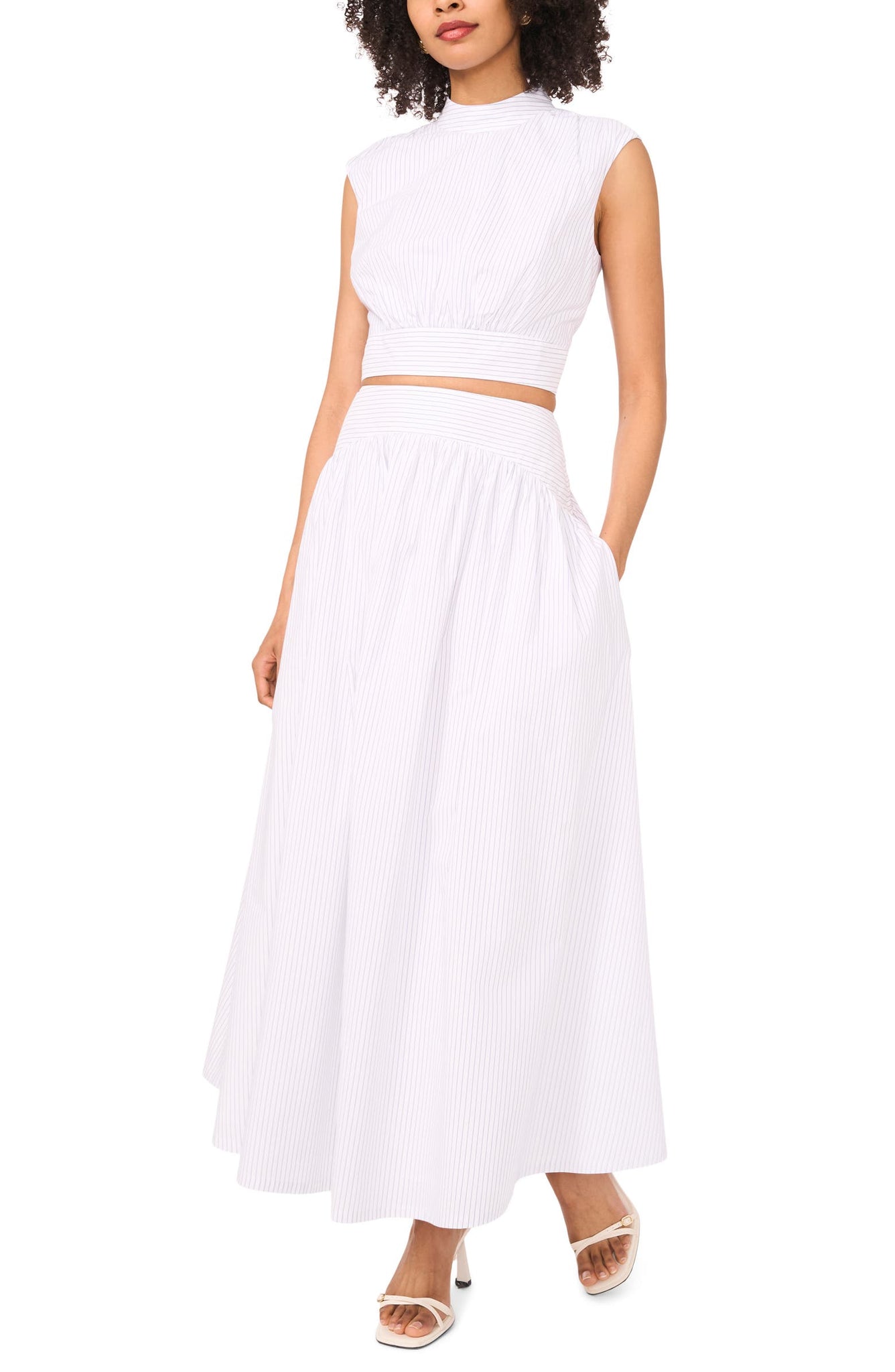 White Pinstriped Two - Piece Set