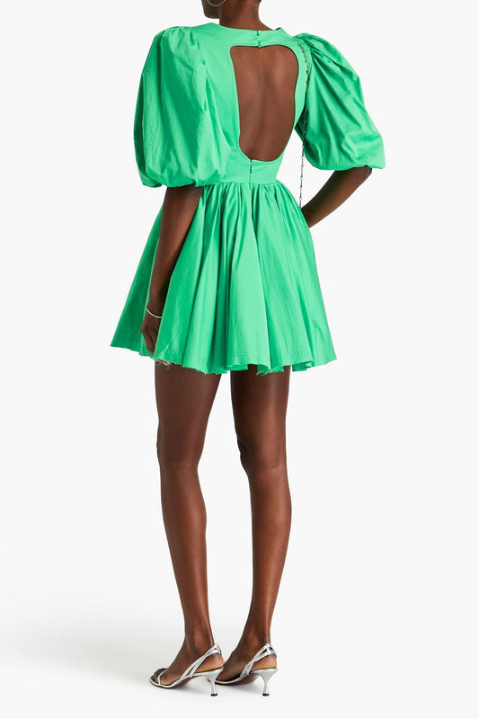 Green Cut - out Puff - sleeve Mini Dress