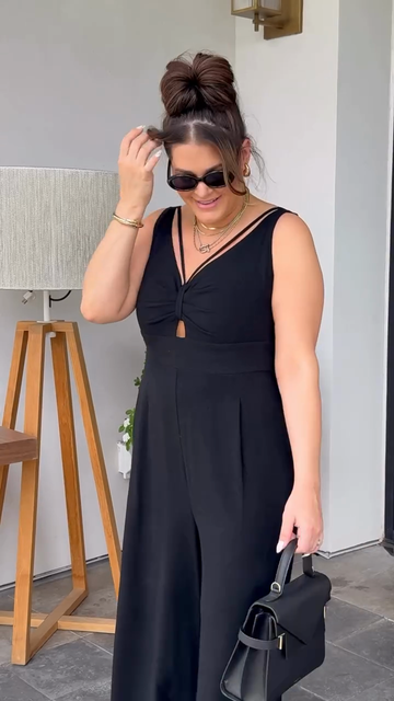Black V - Neck Cut - Out Jumpsuit