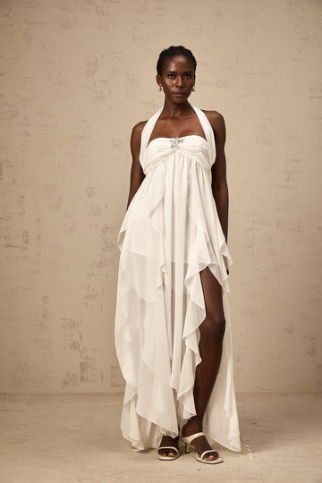 Halter Neck Ruffled Maxi Dress