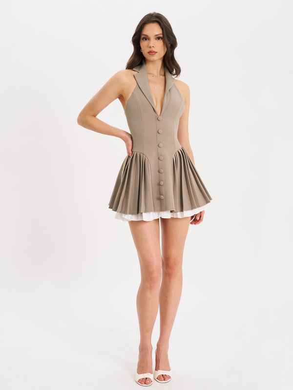 Halter Neck Pleated Mini Dress
