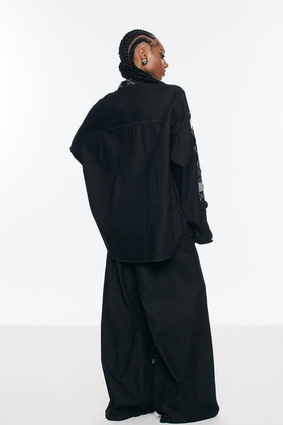 Black Denim Set with Mirror Embellishments