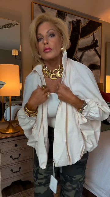 Oversized White Zip - Up Jacket