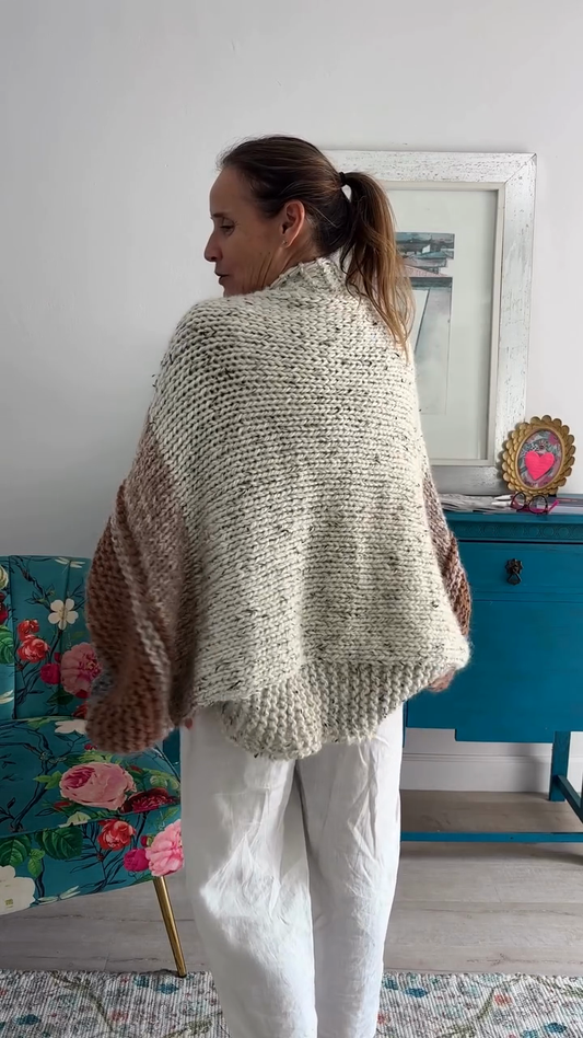 Colorblock Hand-knit Cardigan Sweater