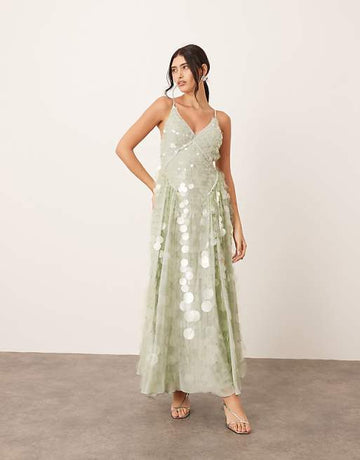 Sequin - Embellished Mint Green Maxi Dress