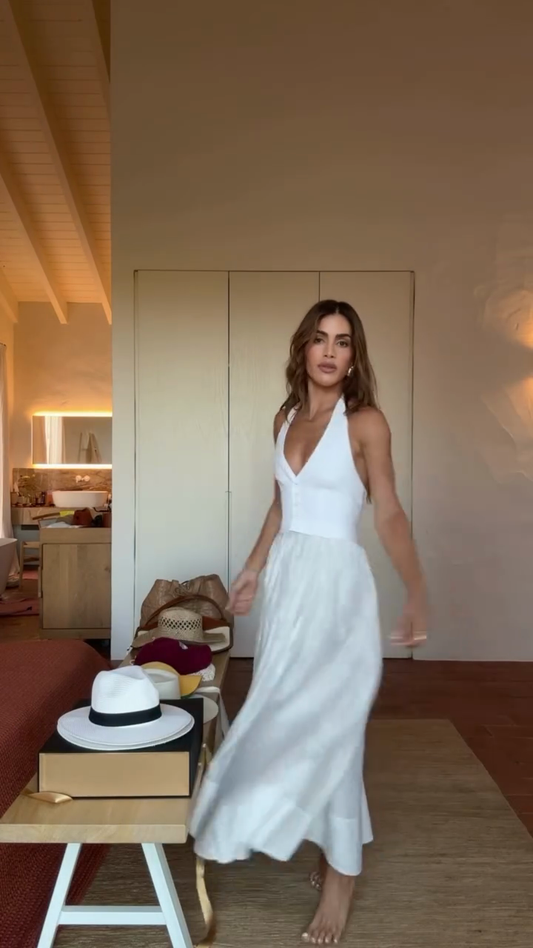 White Halter Neck Maxi Dress