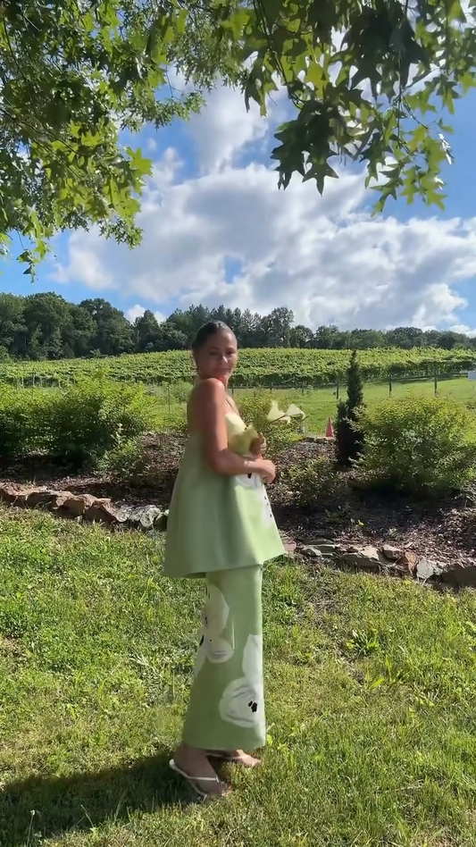 Green Floral - Print Cami Top & Maxi Skirt Set