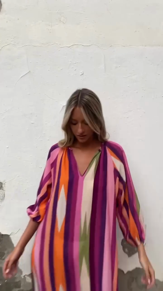 Colorful Striped V - Neck Maxi Dress