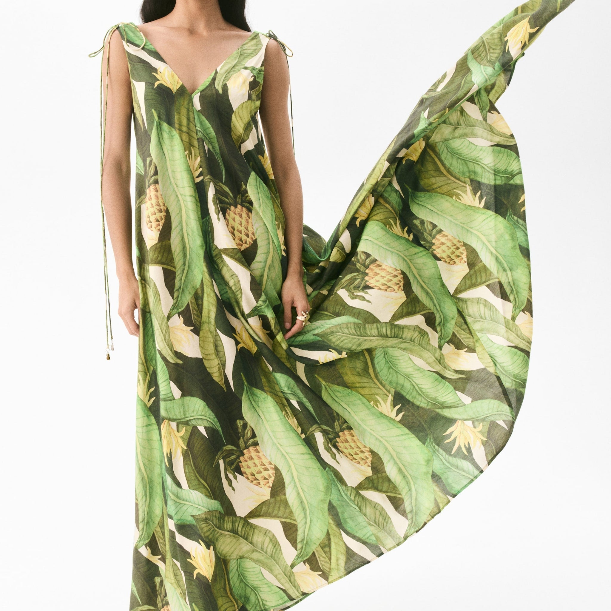 Tropical Pineapple Print Maxi Dress