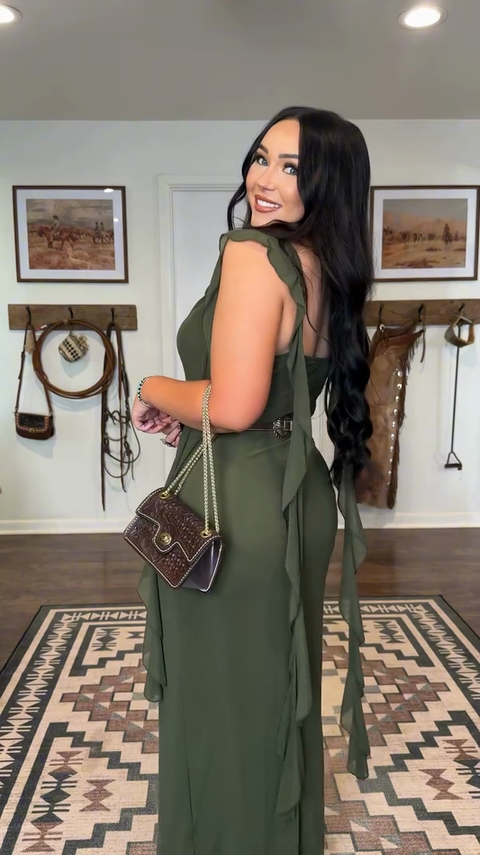 Olive Green Cowl Neck Maxi Dress