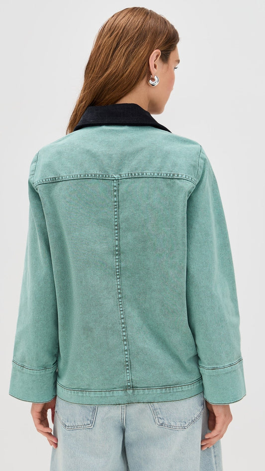 Teal Denim Jacket with Contrast Collar