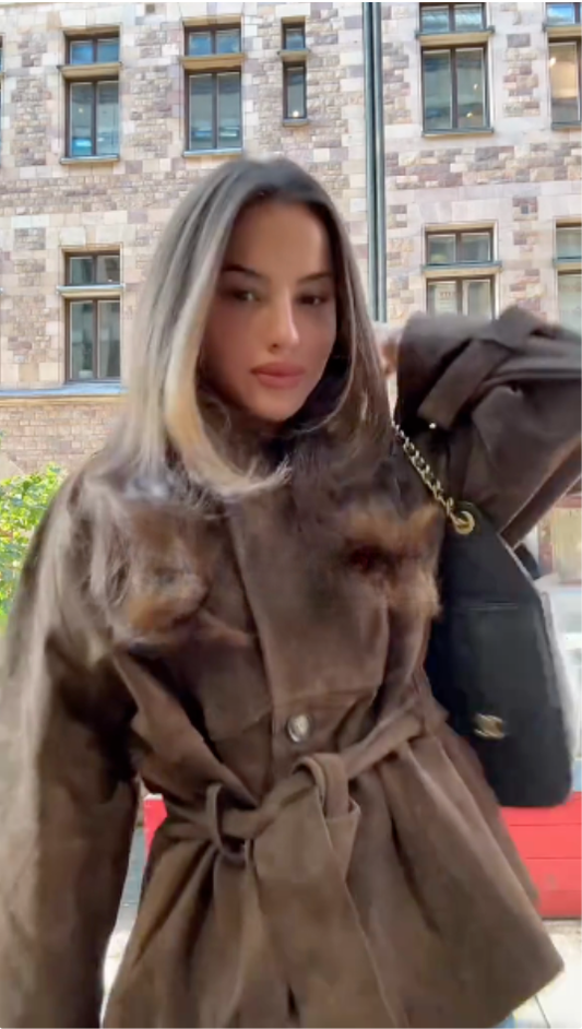 Brown Belted Faux Fur Jacket