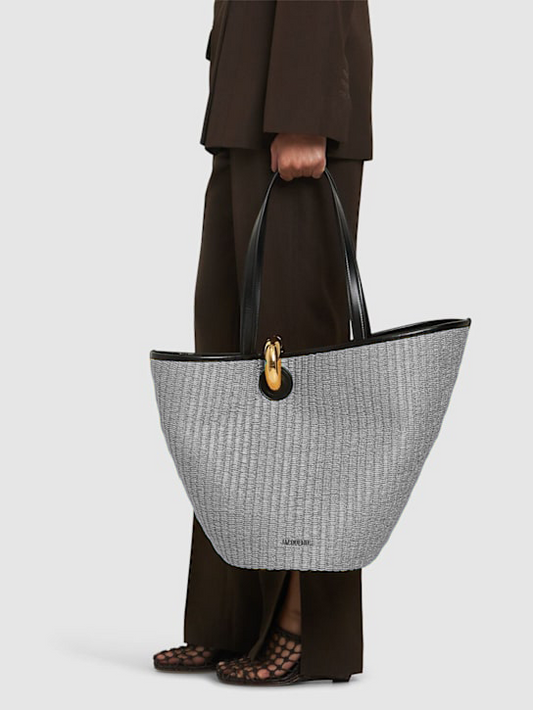 Woven Straw Tote Bag with Leather Handles