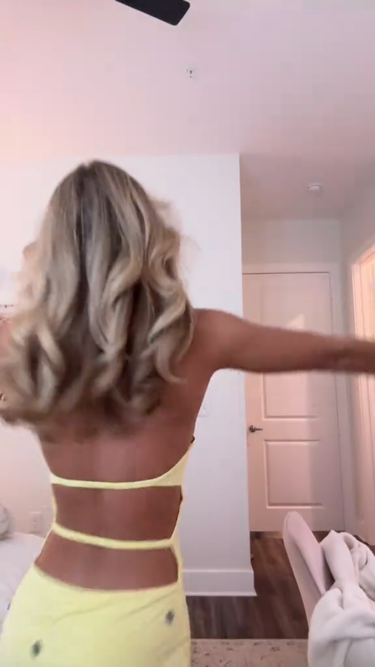 Yellow Halter Neck Mini Dress with Floral Embellishments