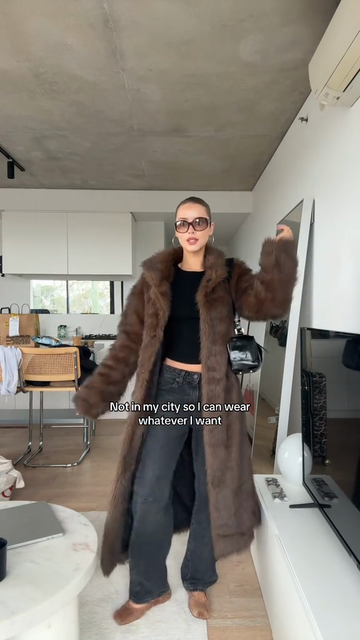 Brown Long Faux Fur Coat