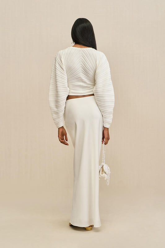 White Ruffle V-Neck Cardigan