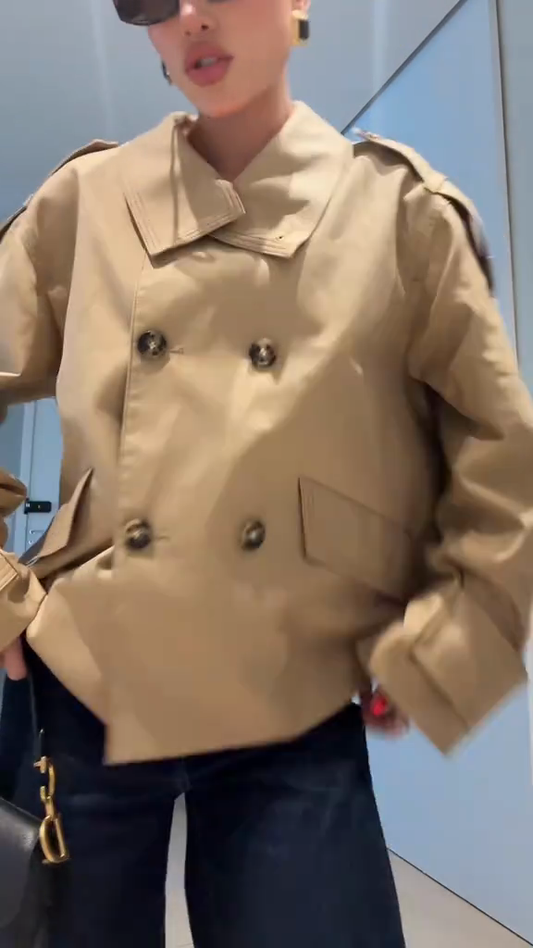 Beige Double - Breasted Trench Jacket