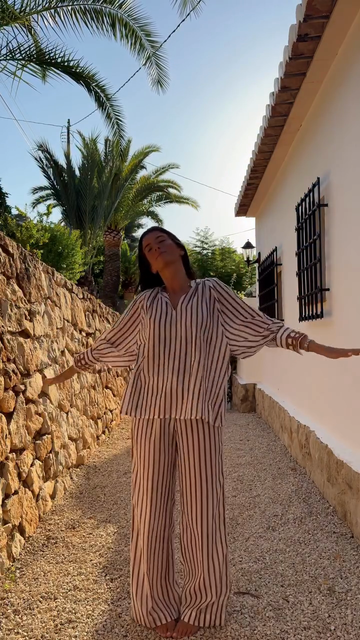 Brown and White Striped Loungewear Set