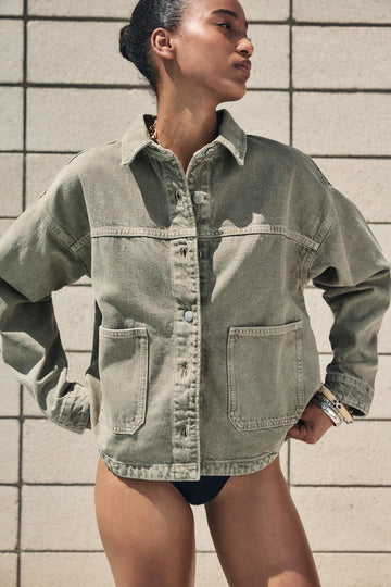 Army Green Washed Denim Jacket