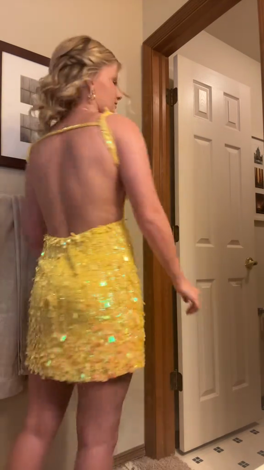 Sequined Open Back Mini Dress