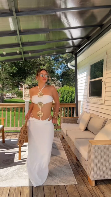 White Halter - Neck Cutout Maxi Skirt Set