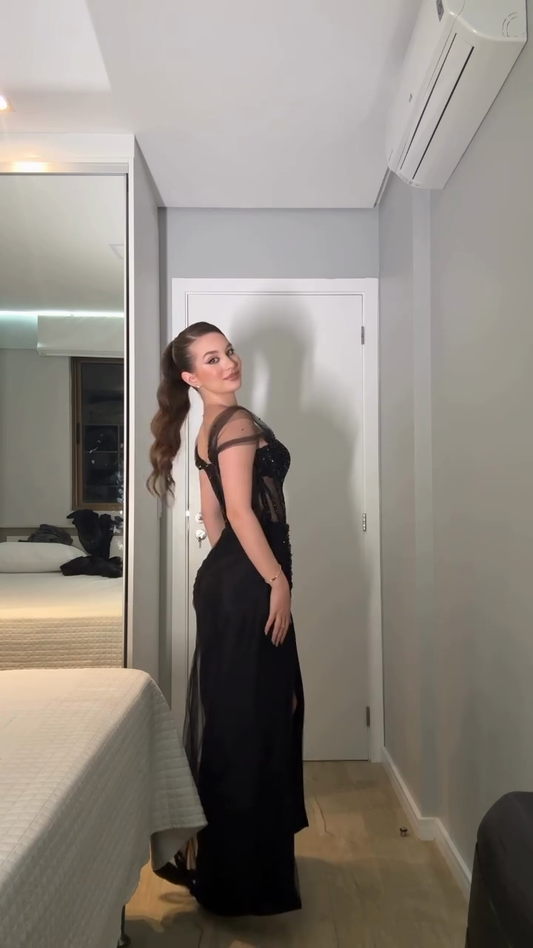 Black Sheer Corset - Style Maxi Dress