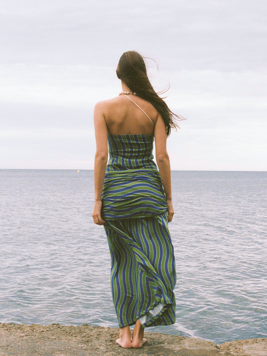 Striped Strapless Maxi Dress