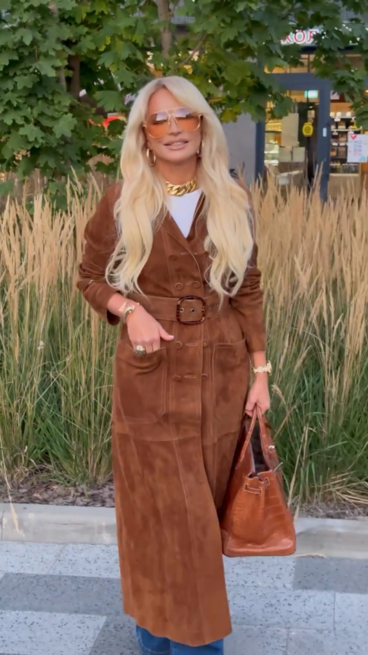 Brown Suede Trench Coat