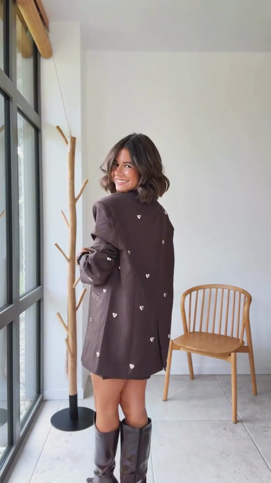 Dark Brown Embellished Blazer