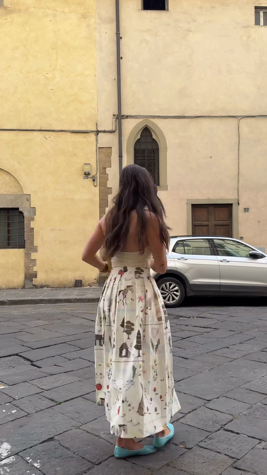 Animal And Floral Print Pleated Midi Skirt