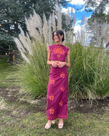 Floral  Embroidered Crop Top & Maxi Skirt Set