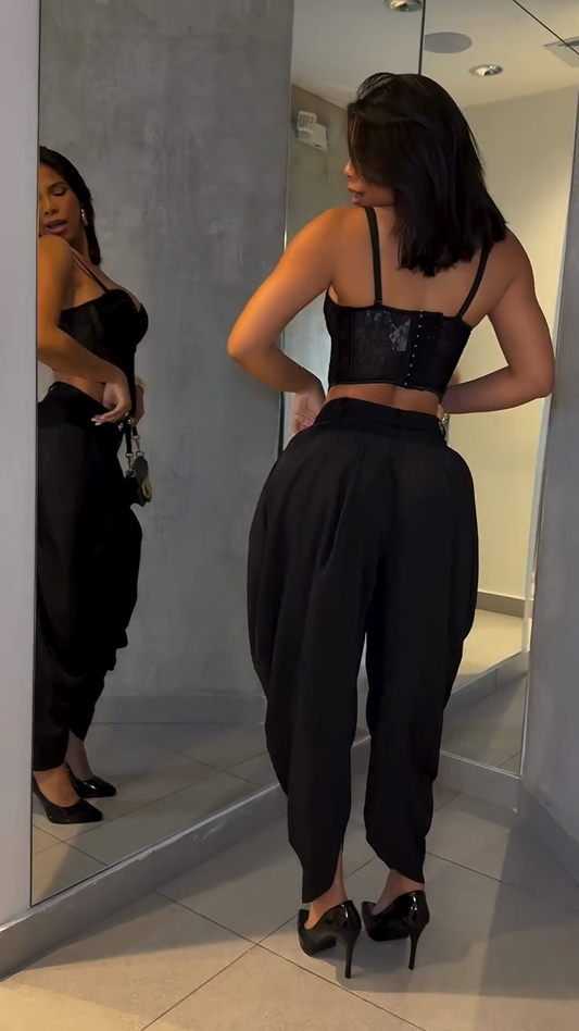 Black Lace Corset and Harem Pants Set