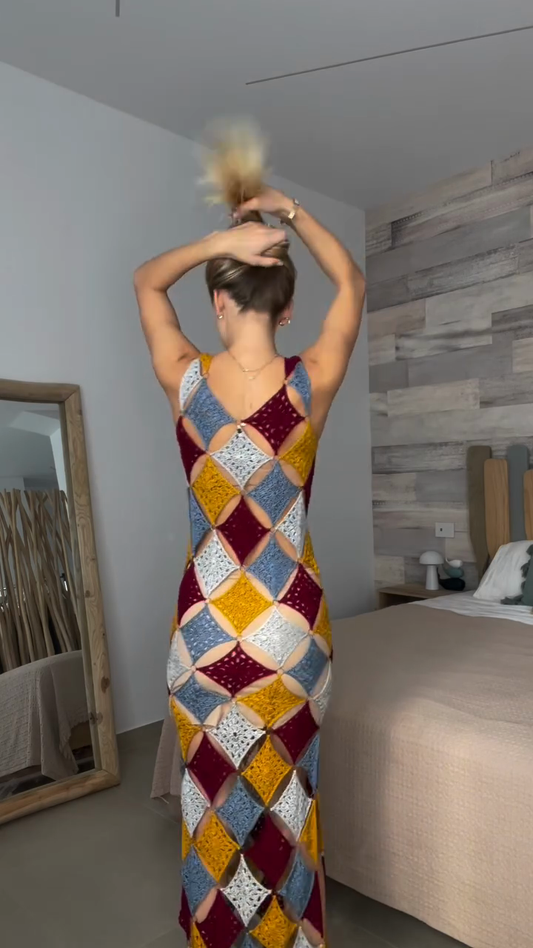Multicolored Crochet Sleeveless Maxi Dress