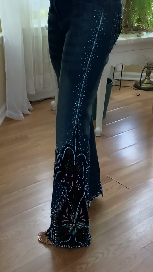 Black Embellished Flare Denim Jeans