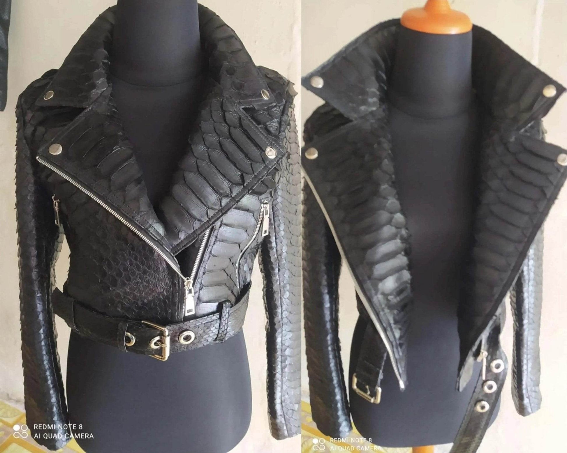 Black Python Snakeskin Leather Jacket for Women - LFM Fashion