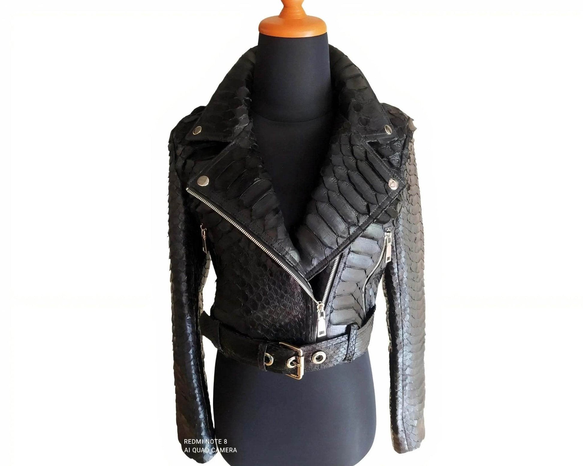 Black Python Snakeskin Leather Jacket for Women - LFM Fashion