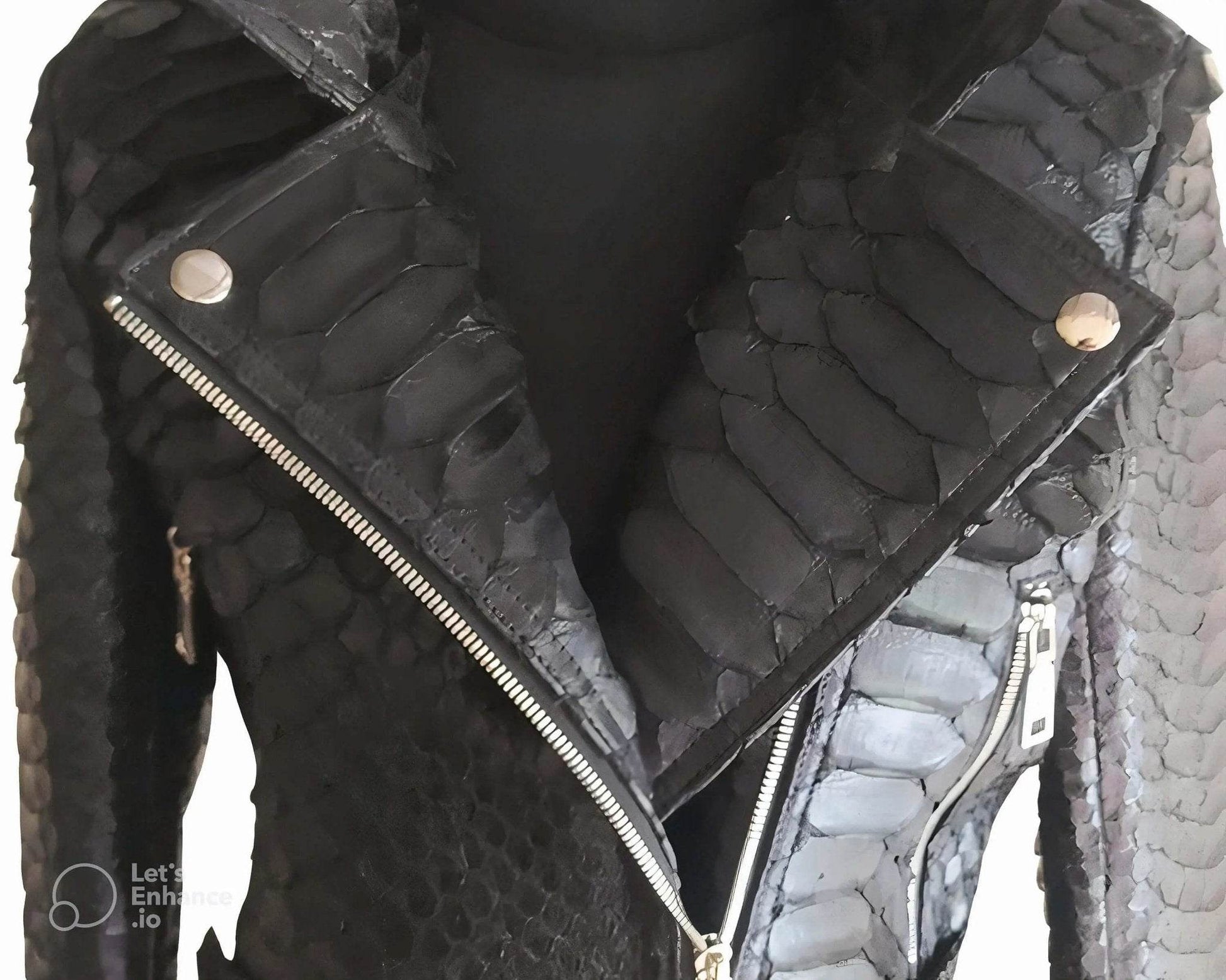 Black Python Snakeskin Leather Jacket for Women - LFM Fashion