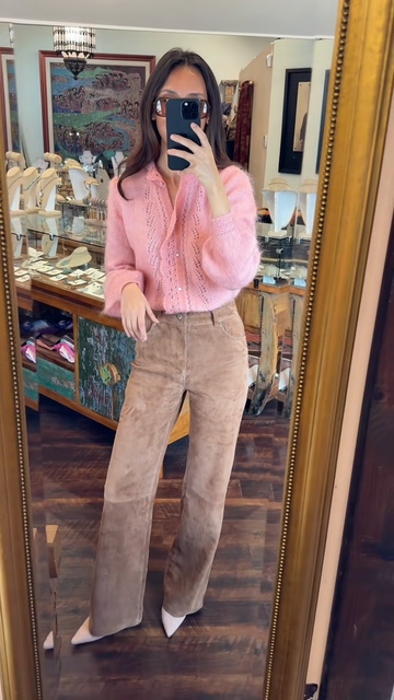 Tan Suede Flare - Leg Pants