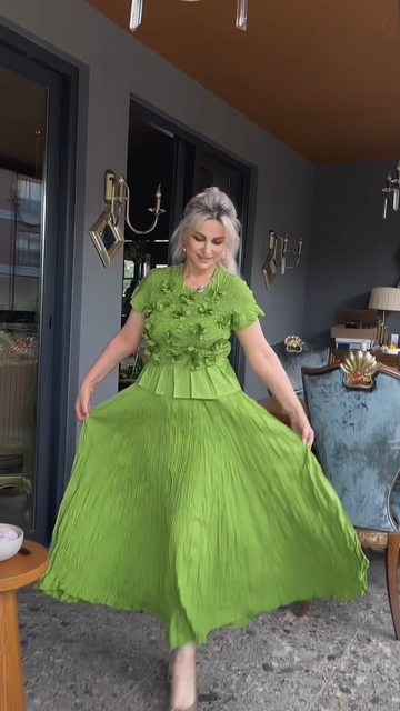 Pleated Floral - Embellished Two - Piece Set