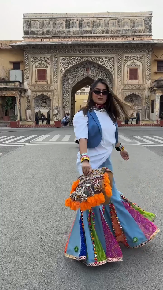 Embellished denim maxi skirt