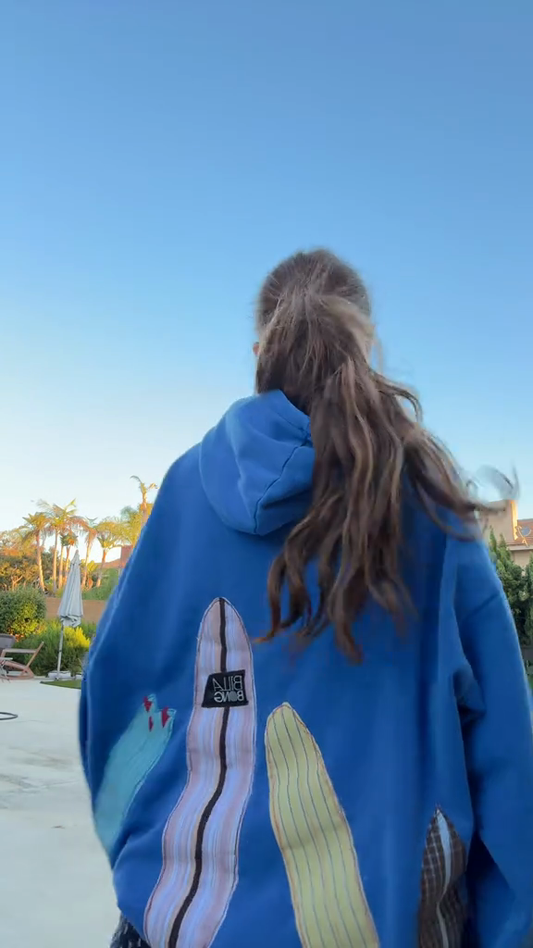 Embroidered and Patched Blue Hoodie