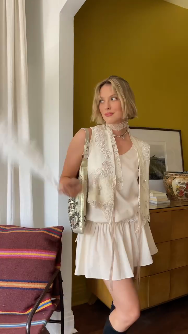 Lace - Embroidered Vest and Satin Dress Set