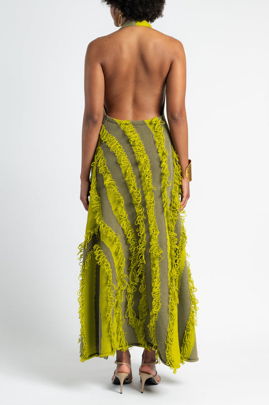 Halter - Neck Fringed Maxi Dress