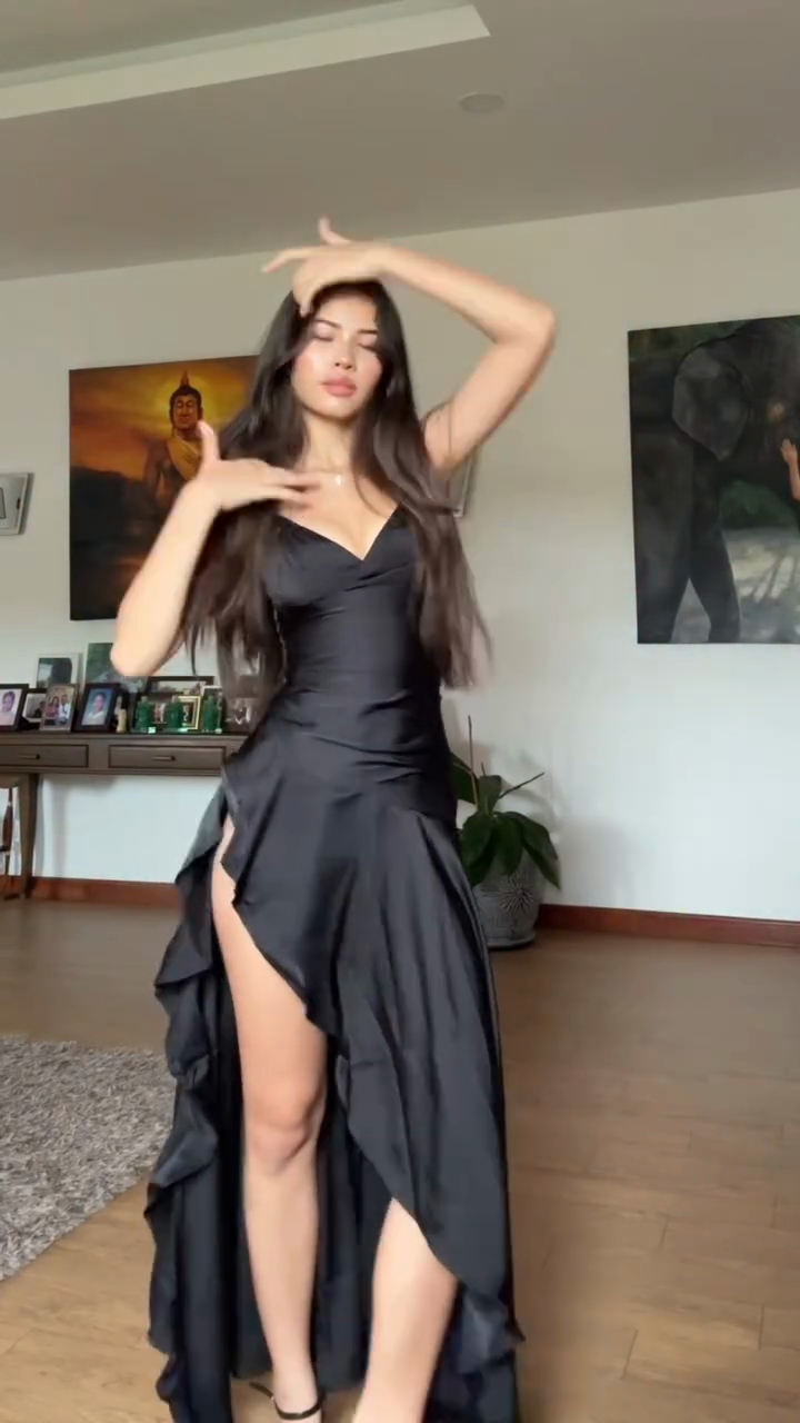 Black Asymmetrical - Hem Satin Maxi Dress