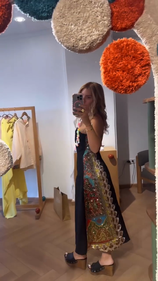 Black Strapless Embellished Midi Dress