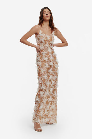 Floral - Embroidered Sheer Maxi Dress